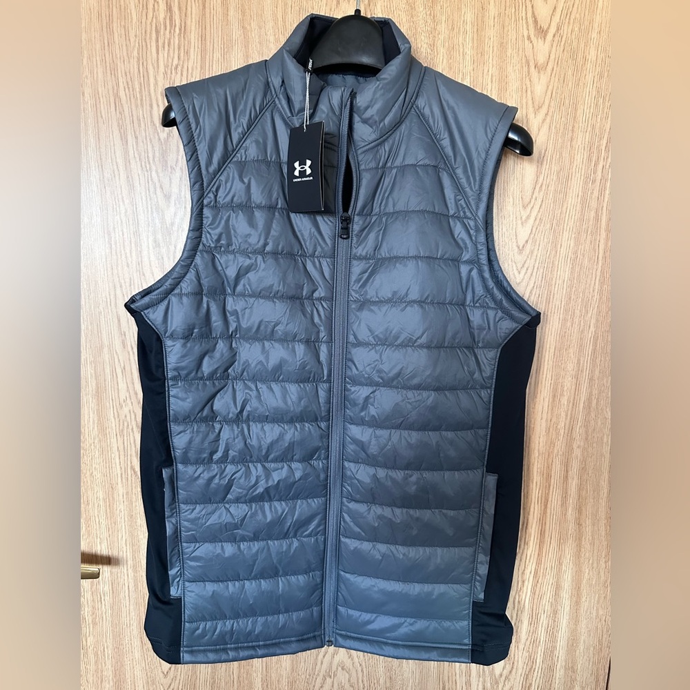 New Under Armour Storm Golf Asphalt Gray Side Pocket Loose Insulated Vest Mens S